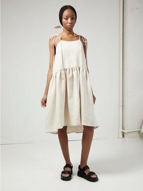 Eliza Faulkner Raw Linen Tig Tie-Shoulder Dress
